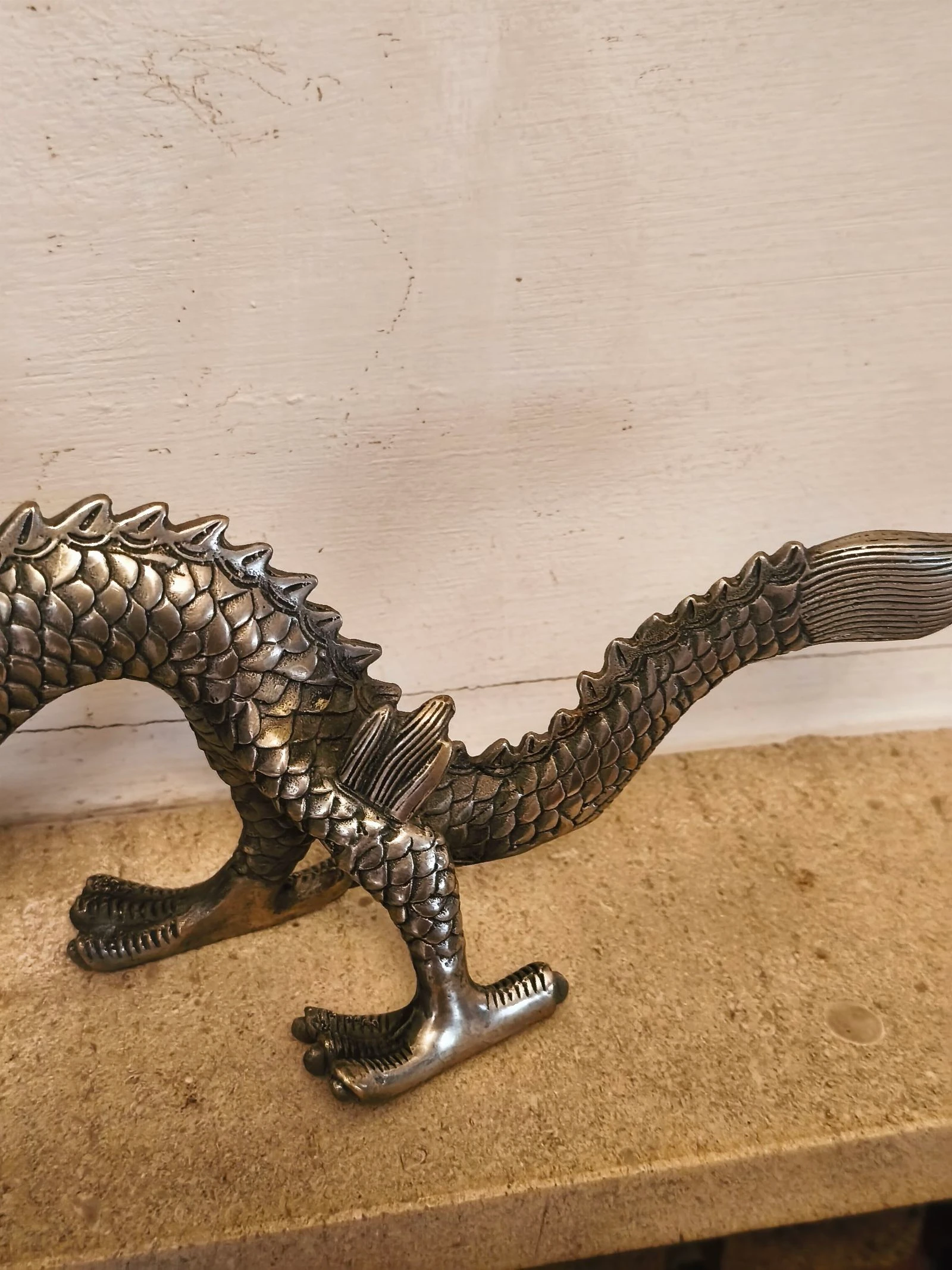 Figura escultura de bronze prateado Dragão loon – photo 13
